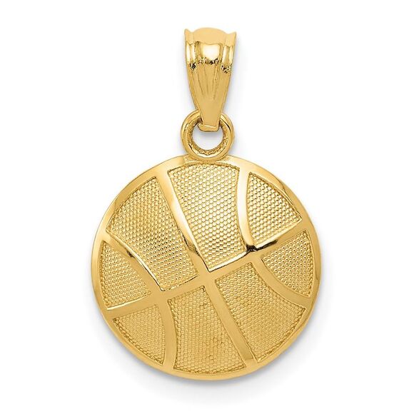 14k Yellow Gold Satin & Polished Basketball Pendant
